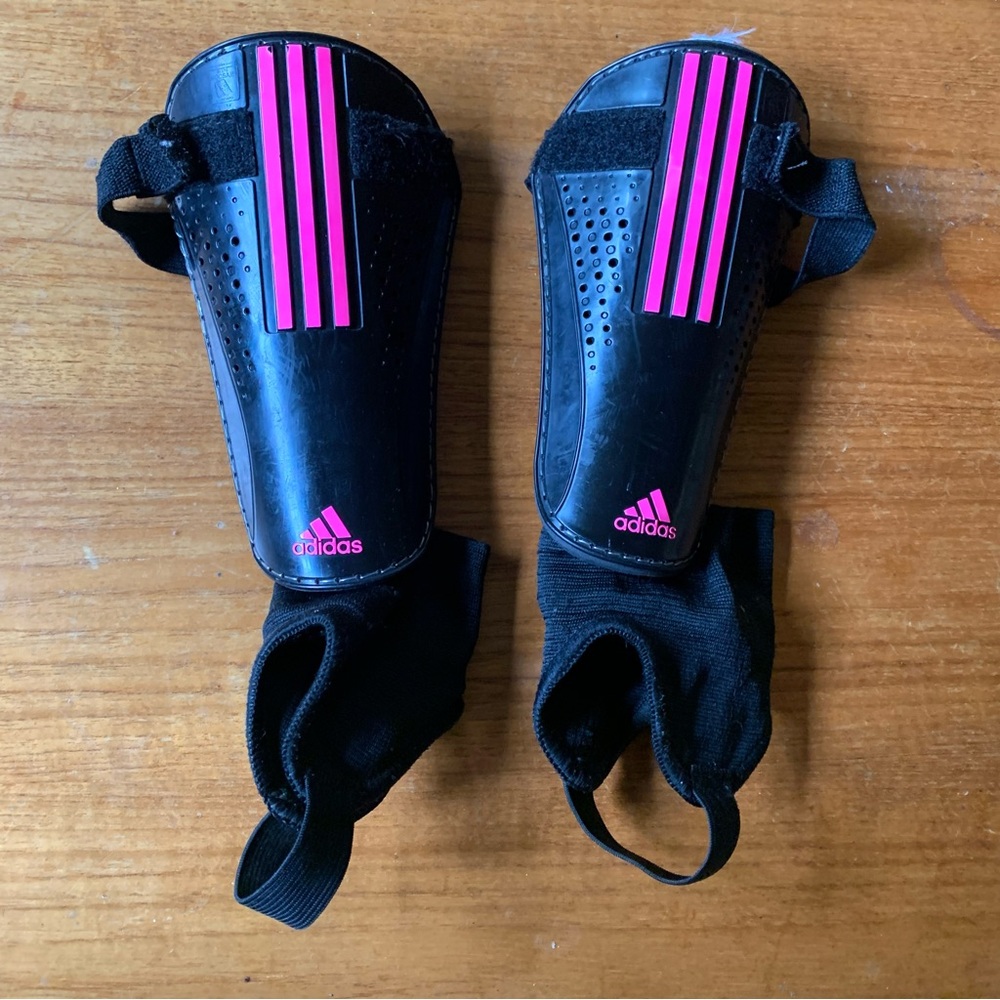 Adidas Black Shin Guards with Pink Stripes
